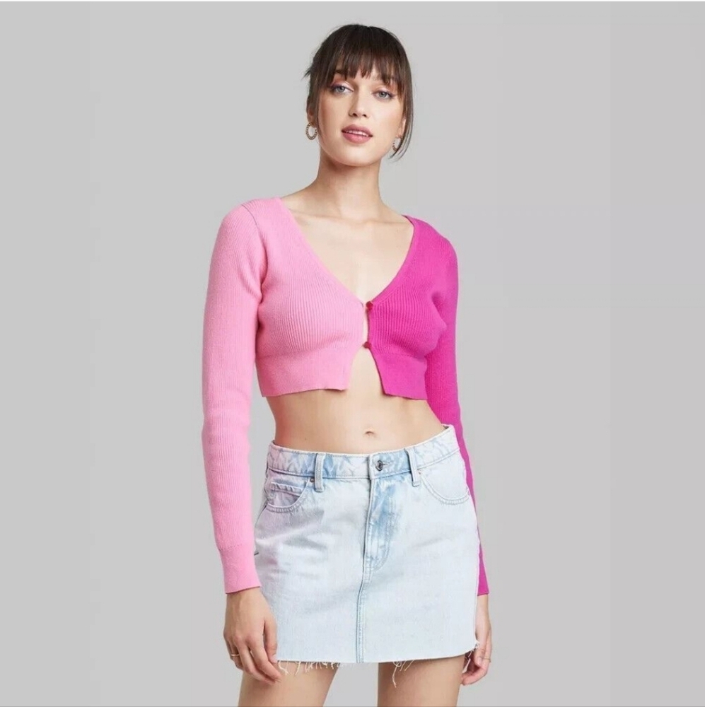 wild fable Two-Tone Pink Cropped Cardigan Sweater